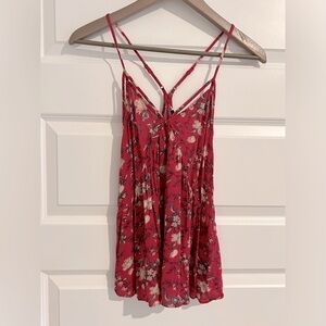 American Eagle Babydoll Tank Top Red Floral Size S